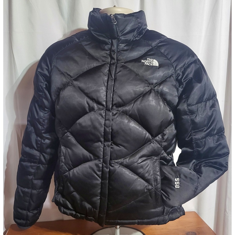 Womens The North Face 550 Down Puffer Jacket Small Black Diamond Quilted Goose